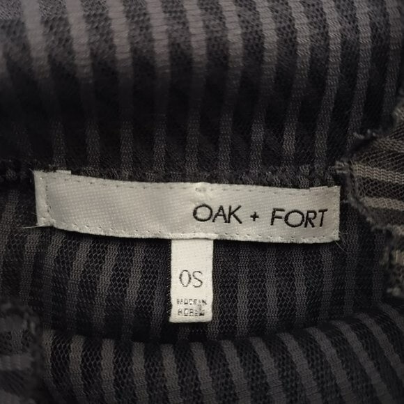 Oak + Fort Gray Sheer Wavy Lettuce Hem Highneck Blouse OS - Picture 11 of 11